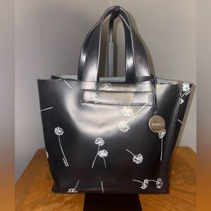 Furla Black Tote with White Dandelion Design